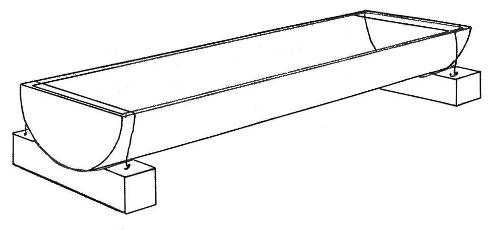 Common water heaters (cut through the center with an acetylene torch) make ideal waterers and feeders. Being metal they won't leak, and when mounted on 4" x 4" frames can't be tipped over.